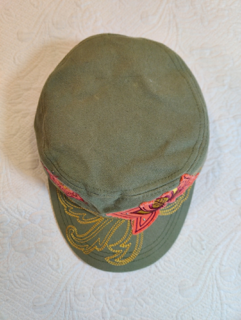 Karma Hat "Find Your Own Bliss" Floral Applique Studded Embroidered Cadet Cap - Picture 6 of 10